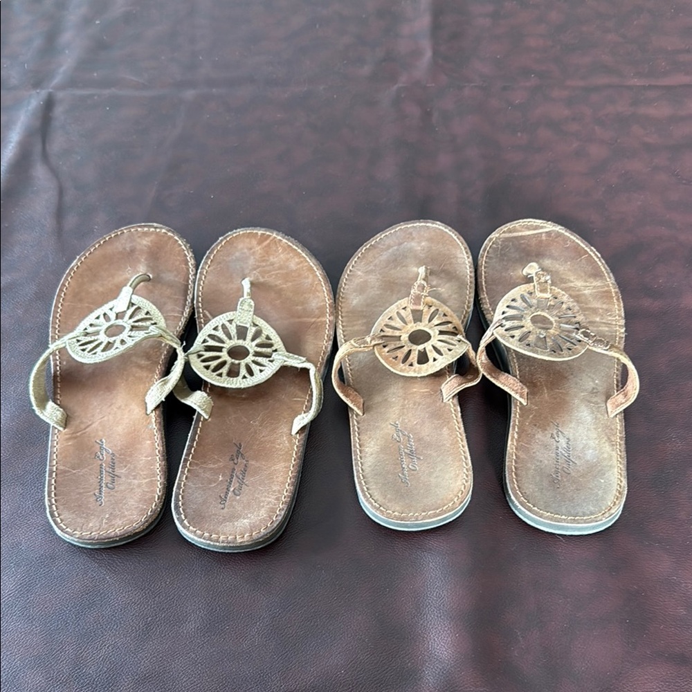 American Eagle Outfitters Brown and Gold Sandals Leather Slip-On